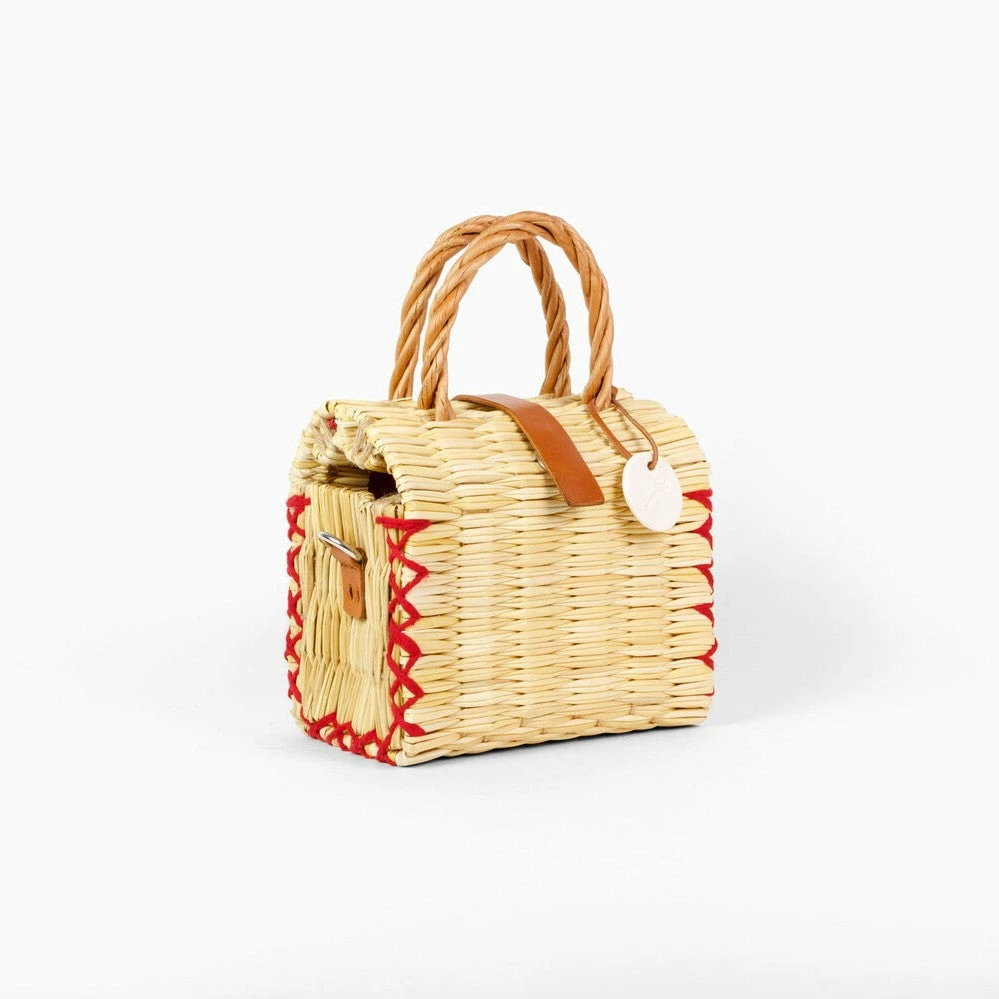 Natural Handwoven Reed Bag With Red Stitching 4 Natural Handwoven Reed Bag With Red Stitching - Image 2