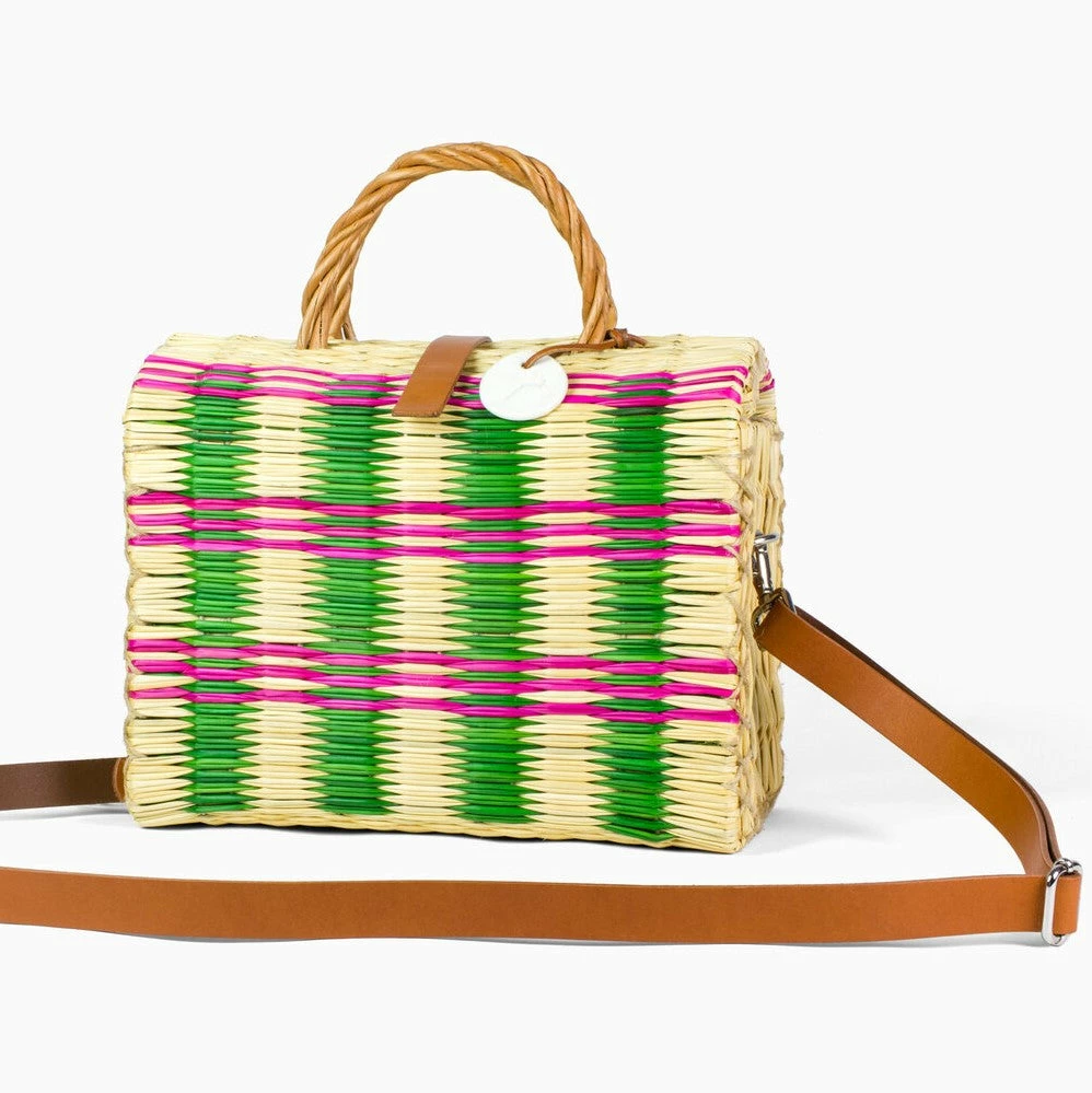 Green And Pink Handwoven Reed Bag 4 Green And Pink Handwoven Reed Bag - Image 2