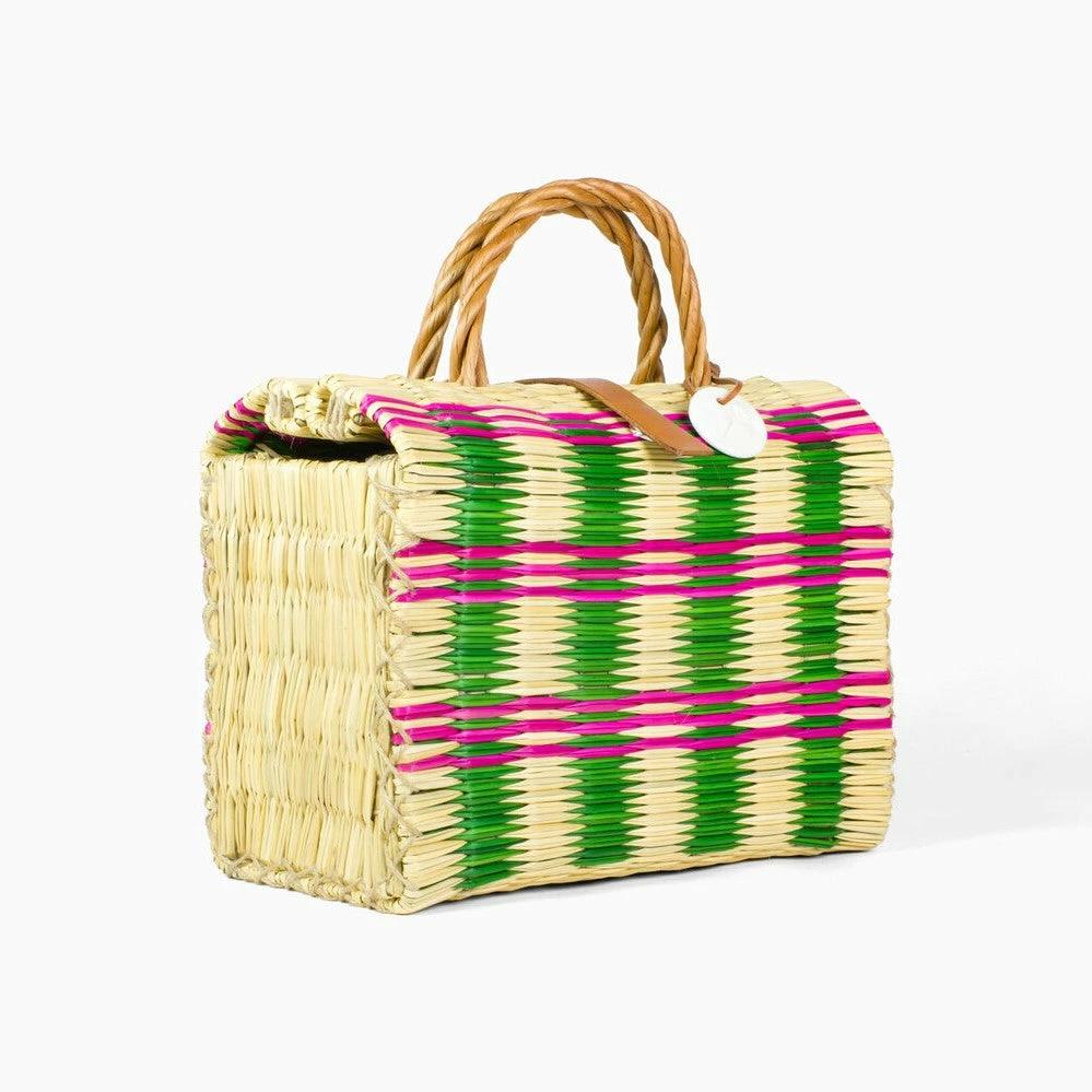 Green And Pink Handwoven Reed Bag 3 Green And Pink Handwoven Reed Bag