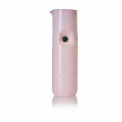 Tall Glass Jug In Pink With Green