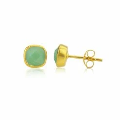 Brooklyn Chrysoprase & Gold Vermeil Cushion Stud Earrings