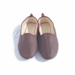 Leather Slippers In Burgandy