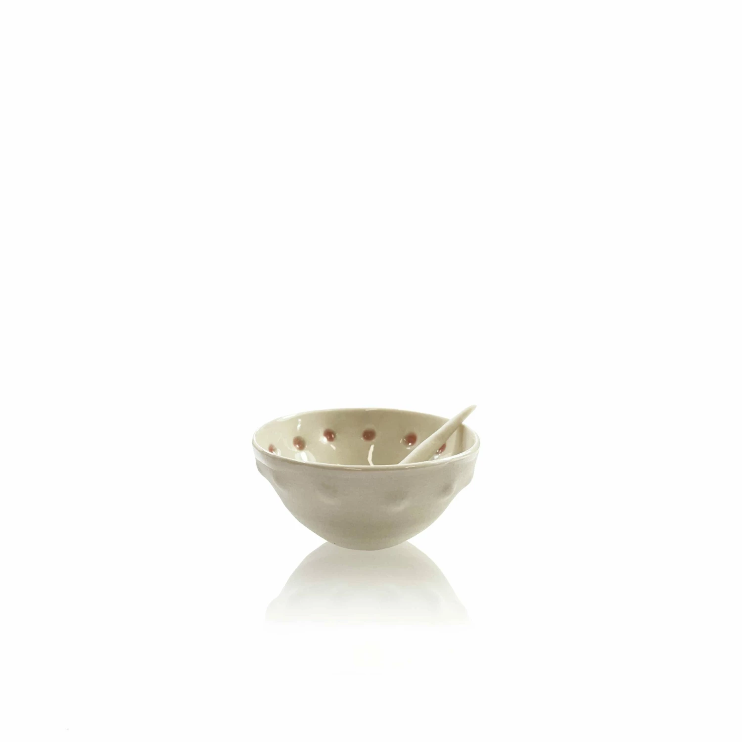 Ceramic Bowl With Pink Dots And Spoon 4 Ceramic Bowl With Pink Dots And Spoon - Image 2