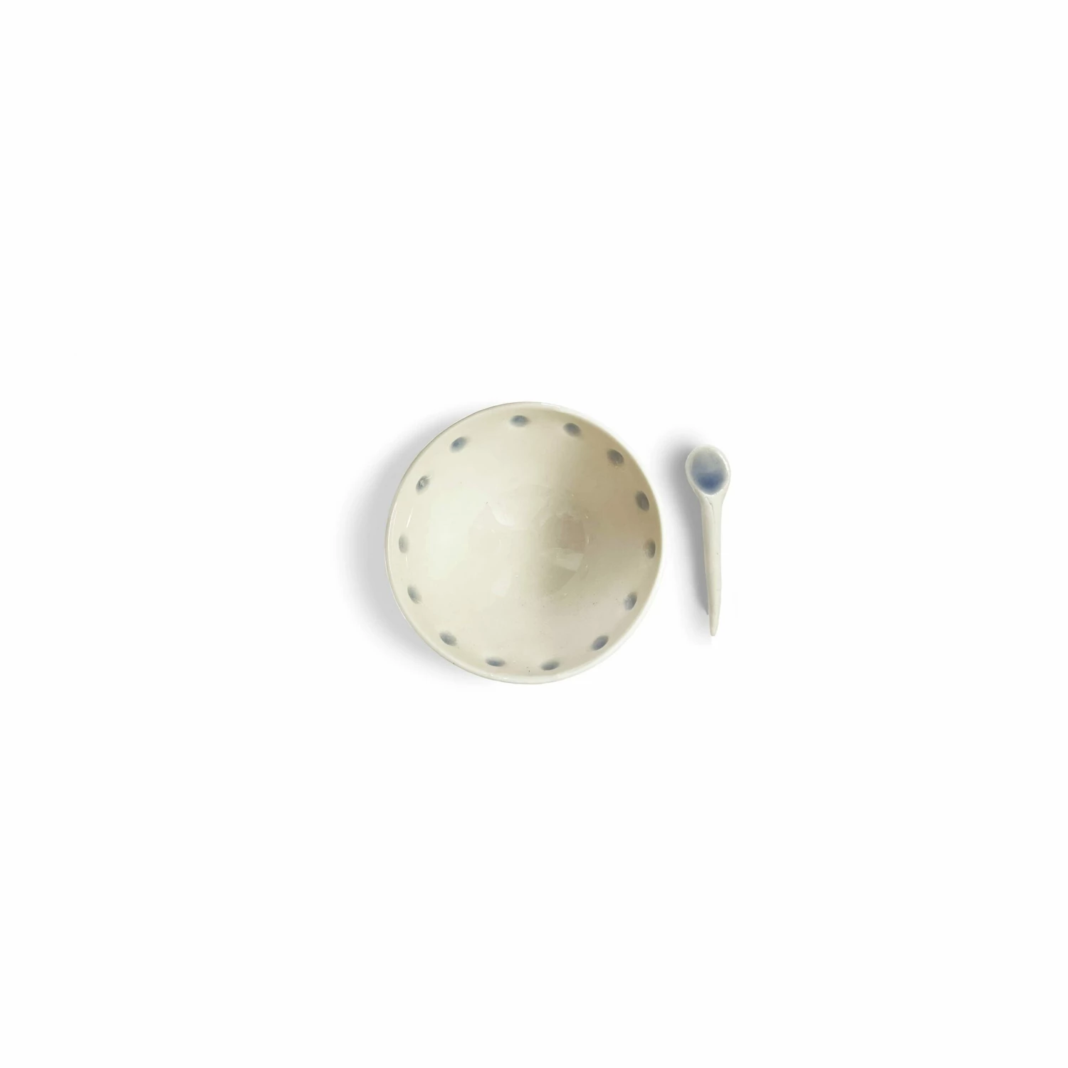 Ceramic Bowl With Light Blue Dots And Spoon 3 Ceramic Bowl With Light Blue Dots And Spoon