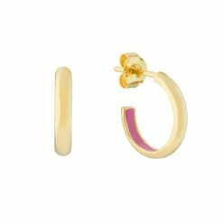 Havana Flamingo Pink Enamel & Gold Half Hoop Earrings