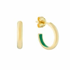 Havana Apple Green Enamel & Gold Half Hoop Earrings