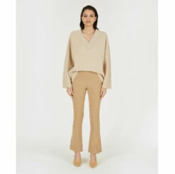 Rib Plated Flare Pants - Camel