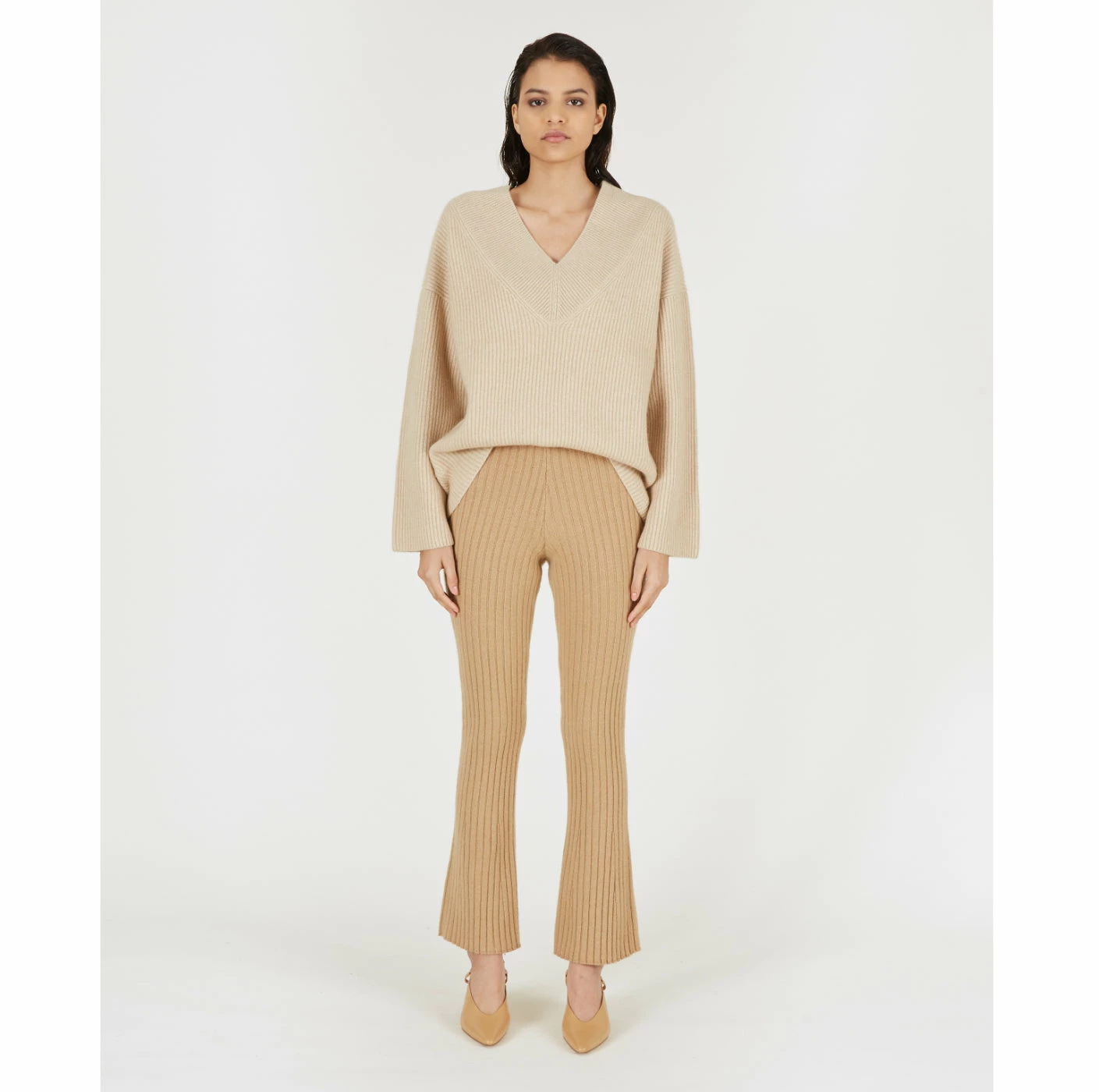 Rib Plated Flare Pants - Camel 3 Rib Plated Flare Pants - Camel