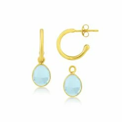 Manhattan Gold & Blue Topaz Interchangeable Gemstone Earrings