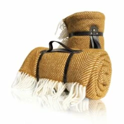 Thyme Fishbone Picnic Blanket In Mustard