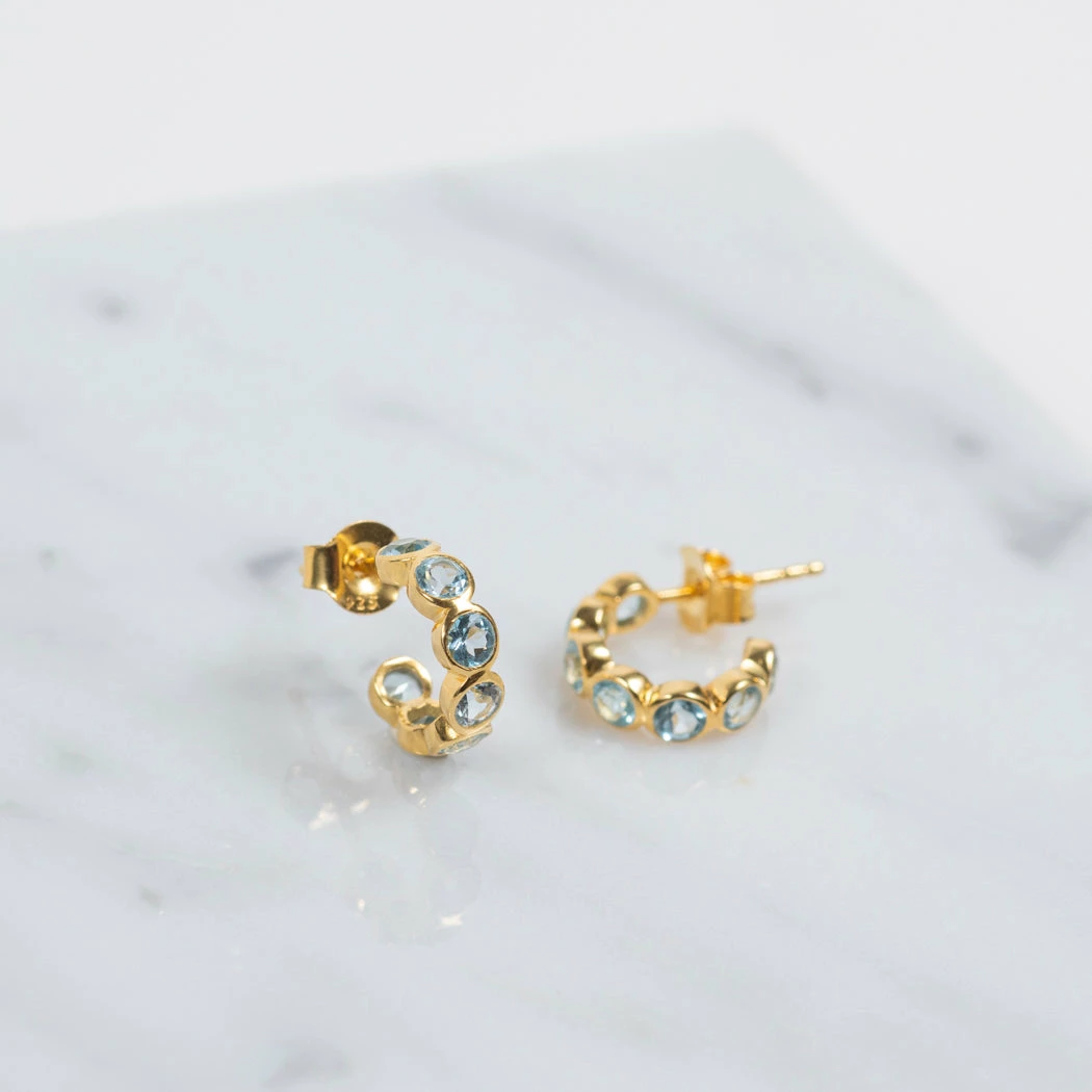 Ortigia Mini Blue Topaz & Gold Vermeil Hoop Earrings 4 Ortigia Mini Blue Topaz & Gold Vermeil Hoop Earrings - Image 2