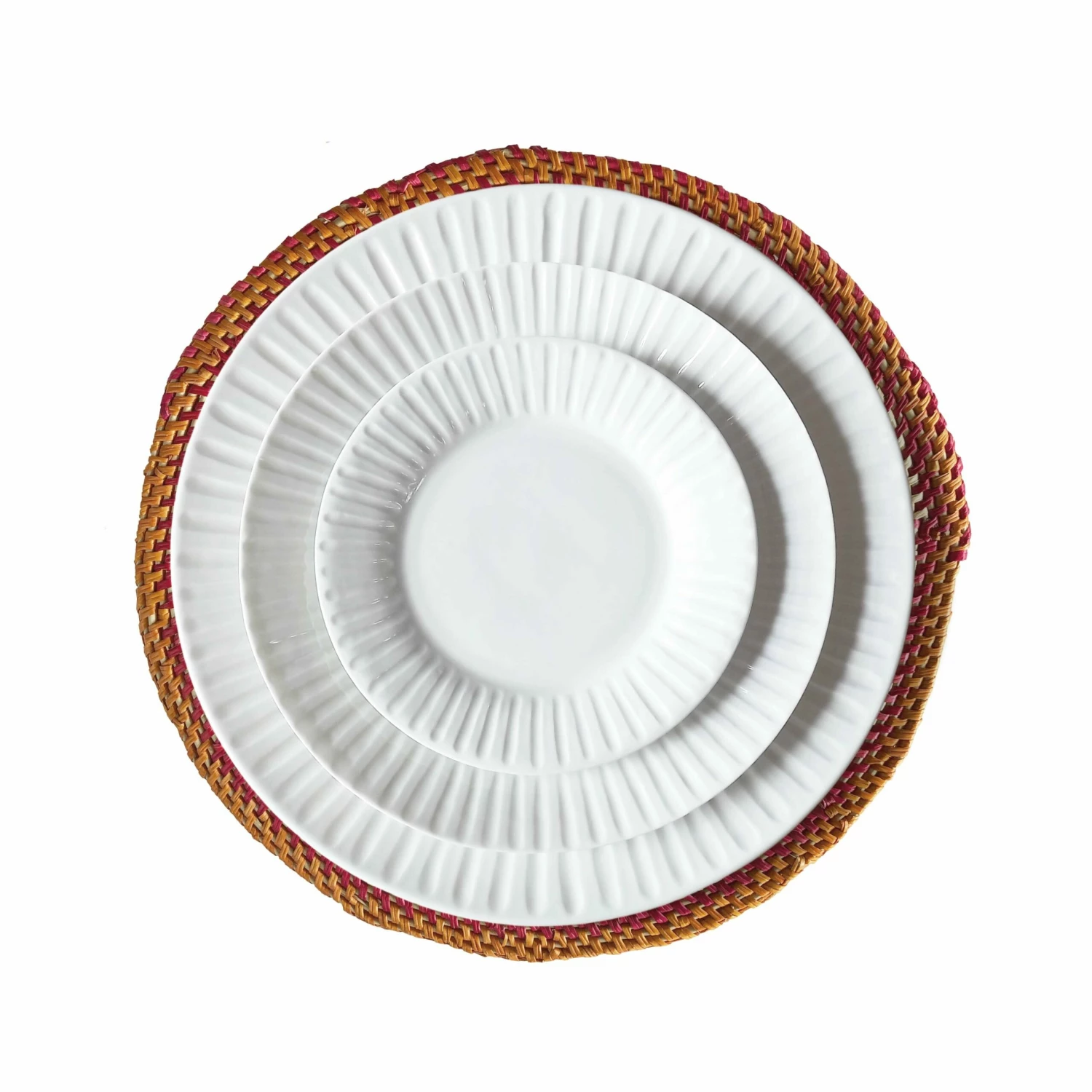 Pink/Orange & Neutral Hand Woven Straw Placemat 4 Pink/Orange & Neutral Hand Woven Straw Placemat - Image 2