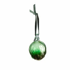 Pinecone Glass Bauble - Green/Gold Leaf