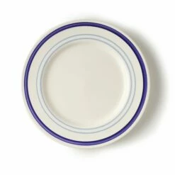 Dinner Plate With Three Blue Stripe Detail