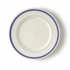 Dinner Plate With Two Blue Stripe Detail